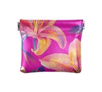 Nature Lily Flowers Hot Peach Small Leather Coin Purse Waterproof Coin Holder for Girls Women Ladies, Nature Lily Flowers Hot Peach, 4.33"(L) x 3.74"(W) x 0.39"(H), Classic