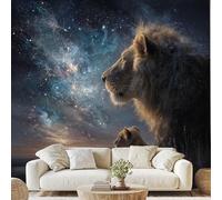 Nature Lion Cosmic Nebula Mural Wallpaper Wild Lion Family Wall Stickers Romantic Starry Sky Non-Woven Wall Paper 400x280 cm Peel and Stick Paper for Living Room Bedroom Dv83y