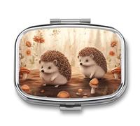 Nature Lovely Hedgehog Lovers Pill Box Elegant Metal Pill Case with 2 Compartments, Slim Portable Medicine Organizer for Purse, Pocket, Travel