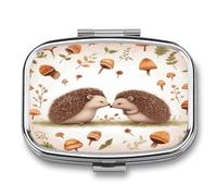 Nature Lovely Hedgehog Lovers Pill Organizer with 2 Compartments Metal Square Pill Case Small Pill Box Portable Medicine Box Slim Travel Pill Container Medicine Organizer for Daily Use