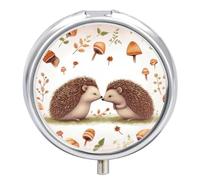 Nature Lovely Hedgehog Lovers Travel Pill Box Case 3 Compartment Cute Pill Organizer Metal Pill Holder with Mirror Small Medicine Organizer Daily Pill Container for Purse Pocket Portable Meds Box