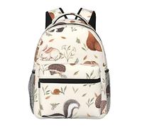 Nature Lovely Hedgehog Squirrel Birds Printed Laptop Backpack Fashion Lightweight Ergonomic Backpacks Casual Travel Daypack For Women Men, Black, One Size