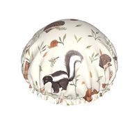 Nature Lovely Hedgehog Squirrel Birds Printed Shower Cap Waterproof Reusable Elastic Bath Cap Double Layer Adjustable Elastic Band Bath Hair Cap For Women Men Spa Salon
