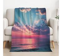 Nature Microfiber Throw Blanket Ultra Soft Pink Blue Landscape Sunset Sea Cozy Warm Lightweight Decorative Blanket Flannel Blanket All Season for Home Couch Bed 59in × 59in (150cm × 150cm)