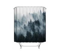 Nature Misty Forest Shower Curtain Dark Green Tree Foggy Forest Waterproof Bathroom Shower Curtain