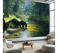 Nature Mural Wallpaper 300 x 210 cm, Forest Stream Animals Bear Wall Murals Bedrooms Large Photo Wallpaper Art Decor Paper Poster for Living Room Kitchen Office Kids