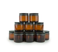 Nature Packaged Glass Amber 2oz Jar - 12 Packs, Empty Round Jars For Beauty Products, Lotion, and Powders - Black Lid - Small Candle Jars