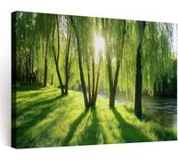 Nature Pastoral Canvas Wall Art - Forest River Framed Wall Decor Artwork, Waterproof Pictures Walls Prints for Living Room Bedroom Home Decorations 100 x 75 cm