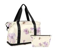 Nature Phlox Beige Flower Large Travel Bag with Wet Pocket Adjustable Strap Tote Bag for Airplane Traveling Large Capacity for Men Women