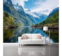 Nature Photo Wallpaper Mural - Mountains Ocean Non-Woven Art Print Murals 150 x 105 cm (W x H), Blue Interior Decor Wallpaper for Bedroom Living Room TV Backdrop Home