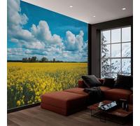Nature Photography Photo Wallpaper Sky Rapeseed Flower Field Art 3D Wall Paper, Large Wall Murals Hd Printing Water Proof for Living Room Bedroom Bathroom Kitchen 200 x 140 cm