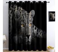 Nature Photography Printed Blackout Curtains for Bedroom 117 x 138 cm, Decorative Thermal Insulated Eyelet Curtains for Living Room Animal Black And White Leopard 2 Panels Window Drapes