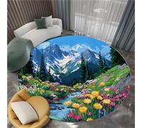 Nature Photography Round Area Rugs 180 cm Valley Flowers Pine Trees Soft Fluffy Carpet Mat, Circle Area Rug Non Slip Washable Doormat Bedside Carpet for Living Room Bedroom Kitchen Floor Mat