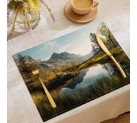 Nature Photography Trees, Mountains, And Lakes Spring Set of 6 Placemats, Seasonal Kitchen Table Decoration Indoor Holiday Party Decor 30x45cm, Dark Green