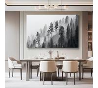Nature Pine Forest Mountains Clouds Print, Black White Painting Art Canvas Painting for Living Room Bedroom Restaurant Wall Decoration Wall Art Pictures Home Decorative 120L x 80W cm Frameless