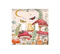 Nature Plant Botanical Daisy Mushroom Moon Butterfly Double Toggle Light Switch Covers 2 Gang Wall Plate Dual Decorative Switchplate Electrical Faceplate for Farmhouse Bathroom Bedroom Decor