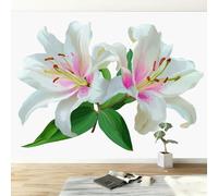 Nature Plants Flowers Lily Modern Panoramic Wall Mural, White High-Resolution Non-Woven Wallpaper 500W x 280H cm - Oversized 3D Visual Art Poster for Kids Room, Bedroom & Corridor