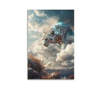Nature Poster of Leopard Fusion with Clouds, Autumn Coast Scene And Flying Flock Poster Decorative Painting Canvas Wall Posters And Art Picture Print Modern Family Bedroom Decor Posters 16x24inch(40x6