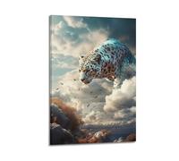 Nature Poster of Leopard Fusion with Clouds, Autumn Coast Scene And Flying Flock Poster Decorative Painting Canvas Wall Posters And Art Picture Print Modern Family Bedroom Decor Posters 08x12inch(20x3