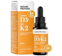 Nature Provides D3 K2 MK-7 Drops 3000IU Organic Black Seed Oil, 5 Months | Immune function, bones, muscles, teeth, normal blood calcium, UK made