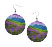 Nature Purple Flowers Meadow Leather Round Earrings Daily Accessories Working At Work Women'S Fashion
