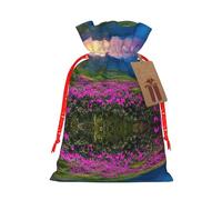 Nature Purple Flowers Meadow Mountain Scenic Christmas Canvas Gift Bag With Drawstring,Reusable Personalizedgift Bag