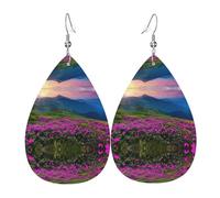 Nature Purple Flowers Meadow Mountain Scenic Earrings For Women Leather Dangle Lightweight Teardrop Earrings Jewelry For Women