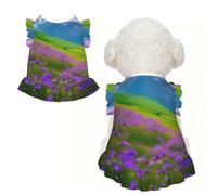 Nature Purple Flowers Meadow Mountain Scenic Print Pet Breathable Sleeveless Skirt S