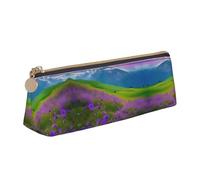Nature Purple Flowers Meadow Mountain Scenic Print PVC Coin Purse Money Bag Makeup Case Pencil Pouch Zipper stationery case Women Men, White, One Size, Simple, White, One Size, Simple