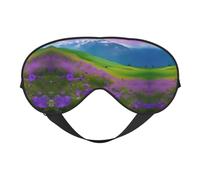 Nature Purple Flowers Meadow Mountain Scenic Print Soft Eye Mask - Comfortable Sleep, Elastic Nighttime Shade, Eye Covers for Travel, Meditation