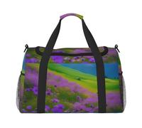 Nature Purple Flowers Meadow Mountain Scenic Print Stylish Foldable Carry On Tote with Waterproof Zipper for Weekend Getaways Bag