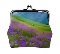 Nature Purple Flowers Meadow Mountain Scenic Print Stylish Unique Coin Purse Cute Mini Wallet with Kiss Lock Waterproof for Coins