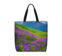 Nature Purple Flowers Meadow Mountain Scenic Print Tote Bag For Womenshoulder Reusable Shopping Casual Travel Summer Beach Bags