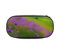 Nature Purple Flowers Meadow Mountain Scenic Print With Zipper Compartments Stationery Pencil Bag Portable Cosmetic Storage Bag
