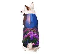 Nature Purple Flowers Meadow Mountain Scenic Printed Dog Hoodie Soft Dog Sweatshirt Cute Cat Dog Clothes for Small Dogs Kitten Puppy, M