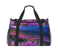 Nature Purple Flowers Meadow Mountain Scenic Printed Travel Duffel Bag, Large Capacity Carry On Hand Luggage Weekend Bag for Women Men Gym Weekend