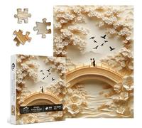 Nature Puzzles for Adults 1000 Pieces, PICKFORU Difficult Flower Tree Scenery Puzzles Bird, Challenging Golden Lovers Bridge Puzzle, Impossible Couple Love Theme as Wall Decor