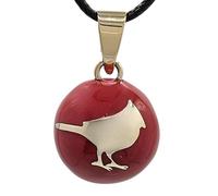 Nature Reflections Red Cardinal Angel Caller Chime Necklace, Harmony Ball, Fairy Bell Jewelry, Handcrafted, Enamel, No Gemstone