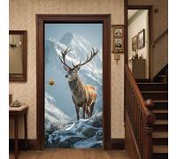 Nature Reindeer Door Stickers, Waterproof Alpine Mountain Door Mural for Bathroom Window, Wilderness Buck Widow Privacy Film and Interior Doors Covers for Office Glass 88x200 cm