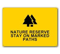 Nature Reserve Stay On Marked Paths Sign, Nature Reserve Path Sign for Countryside, Parks and Public Walkways, 42.0 x 29.7 cm Yellow Aluminium Composite, Pre-Drilled