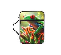 Nature-Rico-Tree-Frog Bible Cover Case with Handle, Water-Resistant Oxford Fabric Bible Bag Organizer with Zipper Pockets for Church