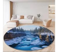 Nature River Rocks Pine Trees Round Rug for Living Room Bedroom, 100 cm Non-Slip Round Area Rug, Machine Washable Floor Carpet Colorful Soft Short Pile Circle Carpets for Kids Room Decor