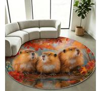 Nature Round Area Rug 100 cm, Non-Slip Orange Beaver Wildlife Carpet | Durable TPR Non-Skid Circular Carpet, Shed-Free Quick Drying Low Profile Floor Protector for Kids Playroom & Cabin