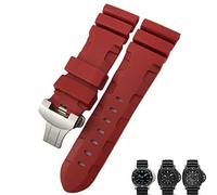 Nature Rubber 26mm Watch Band For Panerai Submersible Luminor PAM Black Blue Red Orange Strap Butterfly Clasp (Red Butterfly,26mm SPin)