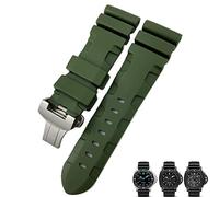 Nature Rubber 26mm Watch Band For Panerai Submersible Luminor PAM Black Blue Red Orange Strap Butterfly Clasp (Green Butterfly,26mm SPin)
