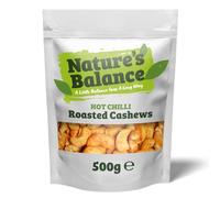 Nature’s Balance Roasted Cashew Nuts 500g Hot Chilli Flavour | Gourmet Whole Cashews with a Bold Perfectly Spicy Flavour | Crunchy & Fresh in Resealable Bag