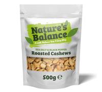 Nature’s Balance Roasted Cashew Nuts 500g Sea Salt & Black Pepper Flavour | Gourmet Whole Cashews with a Bold Flavour | Crunchy & Fresh in Resealable Bag