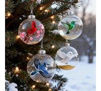 Nature’s Birds Crystal Glass Ornament Set, Cardinal Bird Glass Christmas Tree Ornaments for Xmas Tree Memorial Gifts, Room Decor, Clear Plastic Christmas Balls and Holiday Ornaments (mixed)