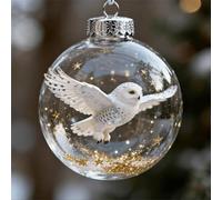 Nature’s Birds Crystal Glass Ornament Set, Cardinal Christmas Ornaments, 3.15" Clear Round Bird Christmas Tree Ornaments, Memorial Holiday Décor Ready (Snowy Owl)
