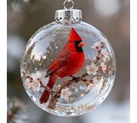 Nature’s Birds Crystal Glass Ornament Set, Cardinal Christmas Ornaments, 3.15" Clear Round Bird Christmas Tree Ornaments, Memorial Holiday Décor Ready (Cardinal)